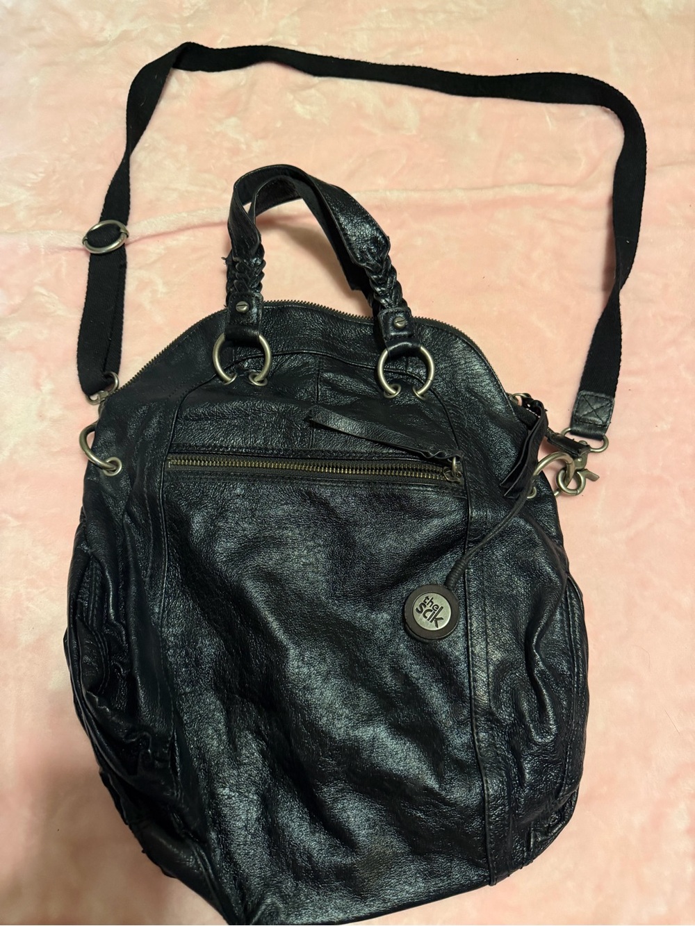 The Sak Black Leather Shoulder Bag with Crossbody Strap